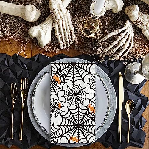 Halloween Scary Cobweb Paper Napkins - 100 Pack, Disposable Party Supplies