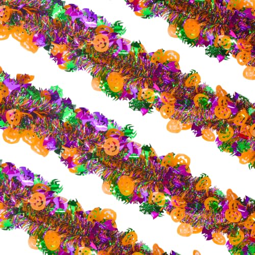 50ft Halloween Tinsel Garland with Orange Pumpkins & Bats - Indoor Outdoor Decor Variation of THIS listing