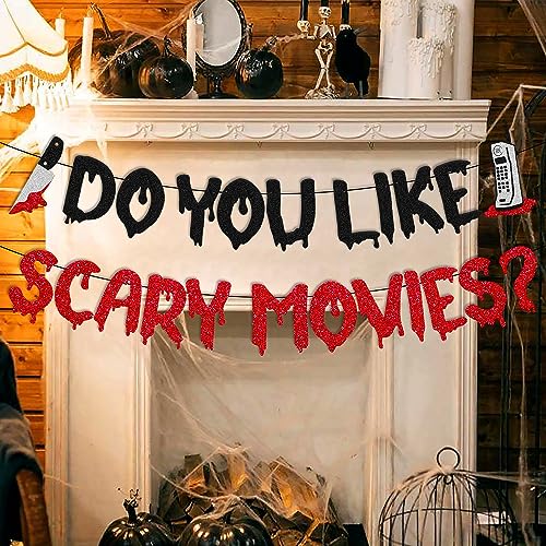 Halloween Movie Night Banner - Scary Movies Spooky Party Decor, 41 Inches