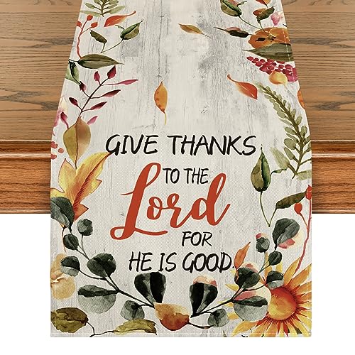 Thanksgiving Table Runner 13x48 Inches - Fall Harvest Decor, Beige
