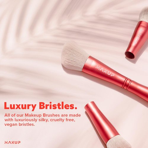 MAKUP JetSetter 4 in 1 Travel Makeup Brush - All in One Set includes Kabuki Liquid Foundation, Blush, Contour, Eyeshadow & Angeled Brush for Brow and Eyeliner. Luxurious, Ultra Soft, Vegan Bristles.