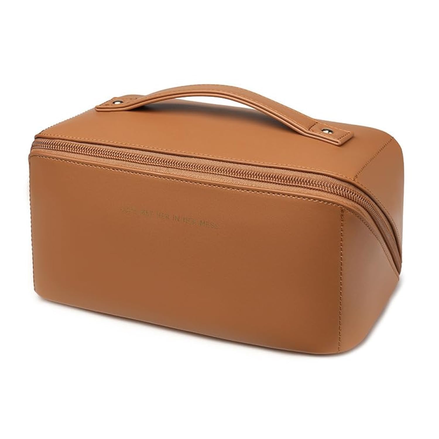 zaleeta Travel Makeup Bag, Large Capacity Cosmetic Organizer Bags for Women, Waterproof PU Leather Toiletry Bags, Wide Open Flat Makeup Case with Divider and Handle
