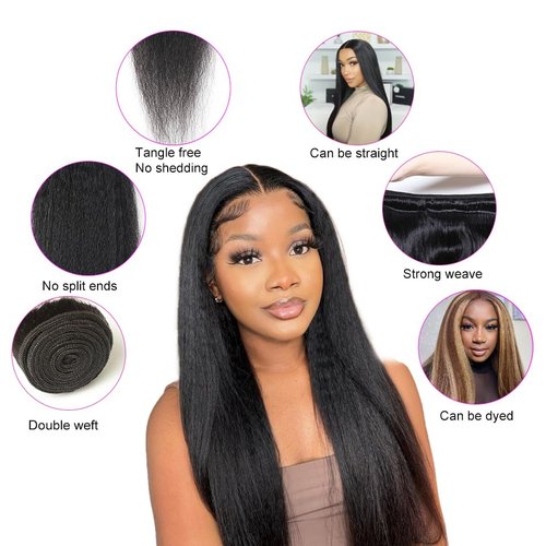 1 Bundle Human Hair Raw Kinky Straight Human Hair Bundles,100% Unprocessed Brazilian Virgin Hair 12A Premium Bundles 12 Inch Natural Color, No Shedding, No Smell, No Tangle