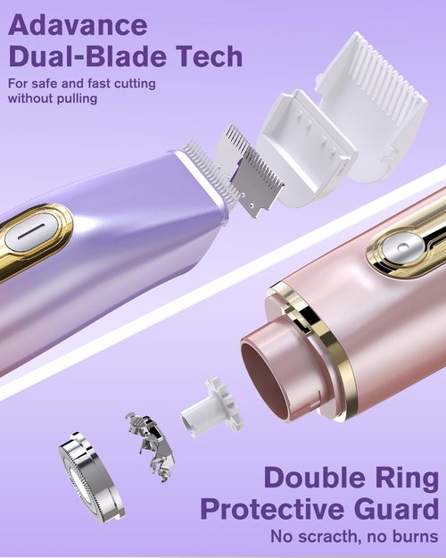 Happnear 2 in 1 Electric Bikini Shaver for Women - 2025 Dual Head Bikini Trimmer for Women IPX7 Waterproof Wet & Dry Use Bikini Razor for Travel Rechargeable Electric Razor for Underarm Leg Arm,Purple