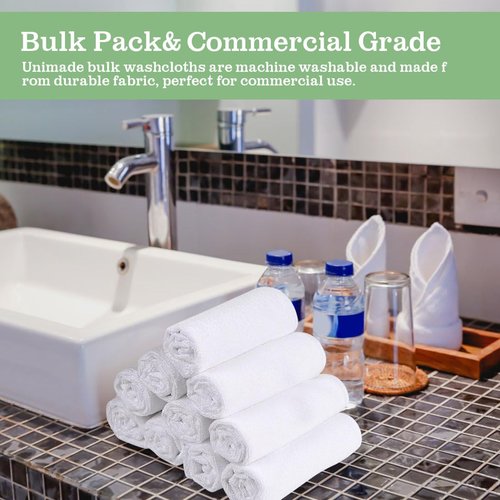 UNIMADE Washcloths Bulk - 200 Pack - Face Towels (12" x 12"), Highly Soft Wash Cloths and Hand Towels, Fast Drying Multi-Purpose Microfiber Cleansing Cloths for Bathroom, Hotel, Spa, and Salon - White