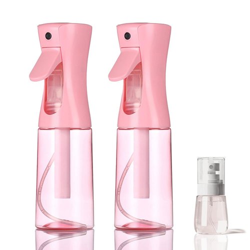 3 Pack Spray Bottles, 2-Pack Continuous Spray Bottles,Fine Water Mist Spray Bottles for Hair 6.8 OZ (200 ML) and 1oz 30ml Travel Spray Bottle Mister for Cleaning,Hairstyling,Plants,Barbers,Pink