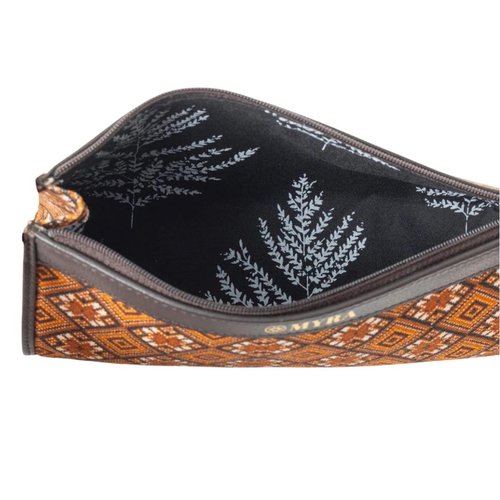 Myra Bag Pouch for Women - Southwestern Aztec Canvas Cosmetic Makeup Bag for Travel - Brown