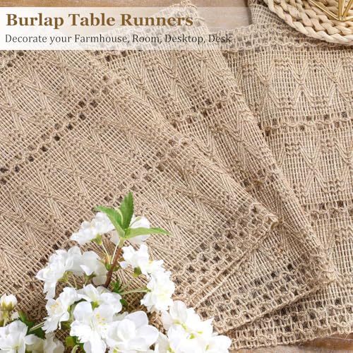 Burlap Boho Table Runner 12x120 Inches for Farmhouse & Rustic Decor - Brown