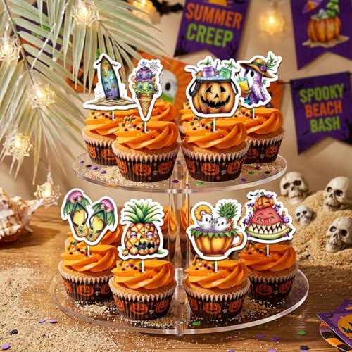 Summer Ween Party Decorations - 24 Pcs Summer Halloween Cupcake Toppers - Variation of THIS listing