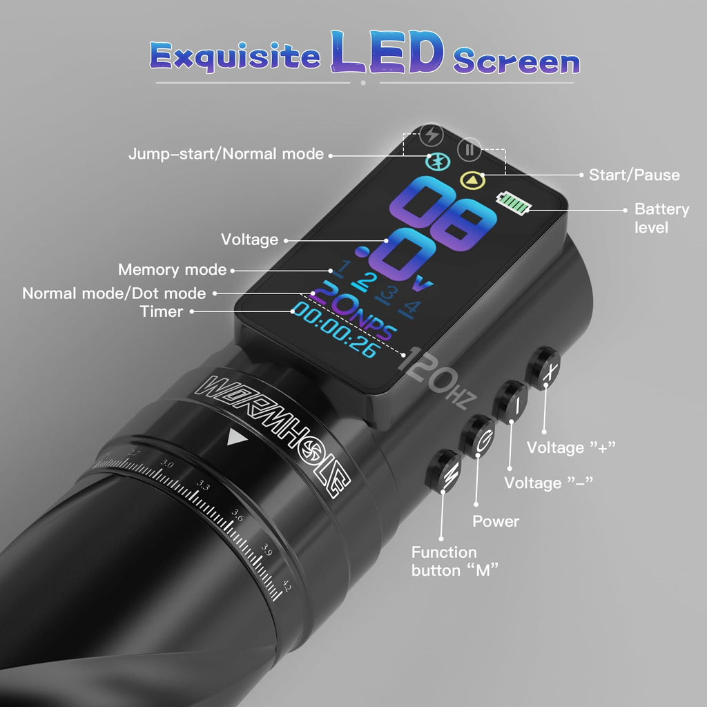 Wormhole Tattoo Gun Kit Wireless Tattoo Kit with 7 Adjustable Stroke 2,300mAh Power Tattoo Machine with Normal/Jump-Start/Dot Working Mode with LED Digital Display Professional Xtreme Tattoo Kit