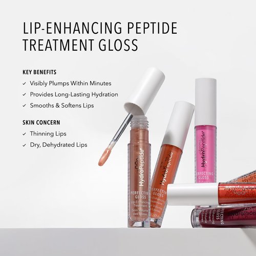 HydroPeptide Perfecting Gloss, Lip Plumping Gloss & Hydrating Treatment, Volumizing Collagen-Boosting Enhancer with Hyaluronic Acid & Peptides, Nude Pearl, 0.13 Ounce