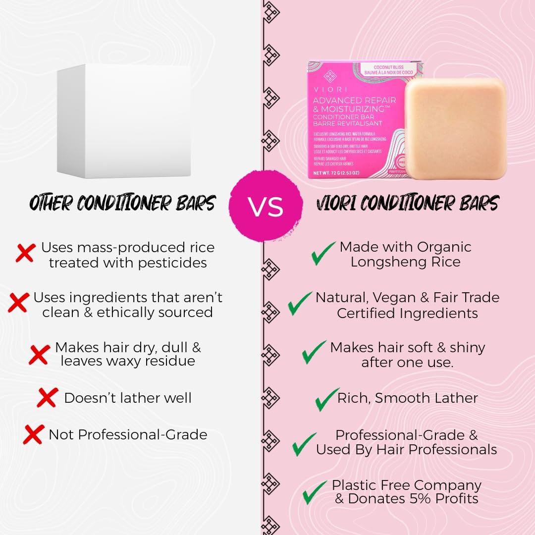 Viori Coconut Bliss Conditioner Bar - Advanced Repair & Moisturizing - All-Natural with Rice Water & Vitamins