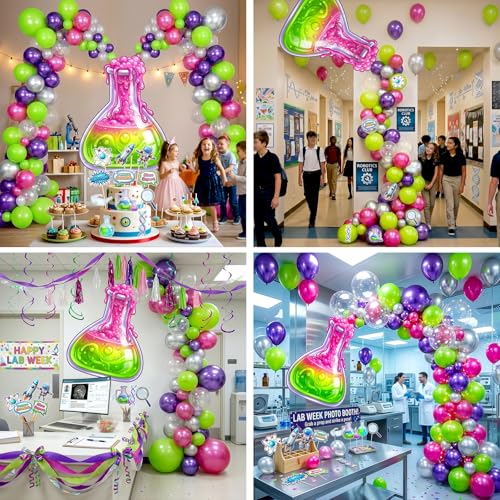 Science Party Balloon Arch Banner Kit with 119 Balloons & Photo Props