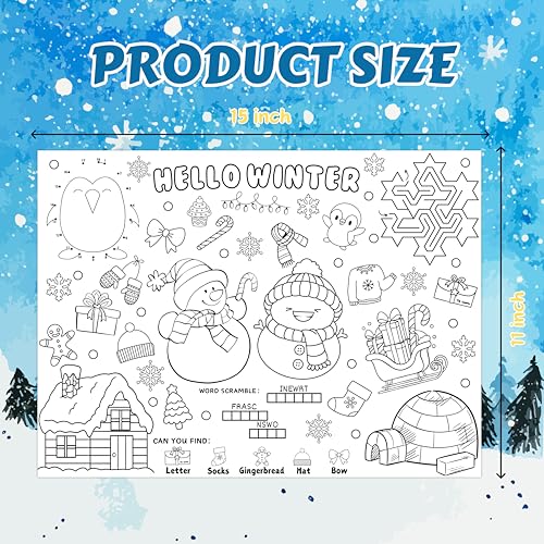 Winter Coloring Placemats for Kids - 45pcs Holiday Printable Table Mats