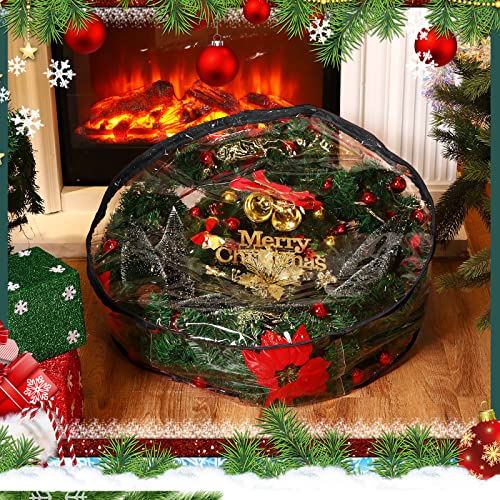 Wreath Storage Bags 30 Inch - Clear & Black, 10 Pack with Dual Zippers