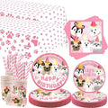 Dog Party Decorations Set for Puppy Birthday - Pink Paw & Puppy Theme Supplies, Serves 40
