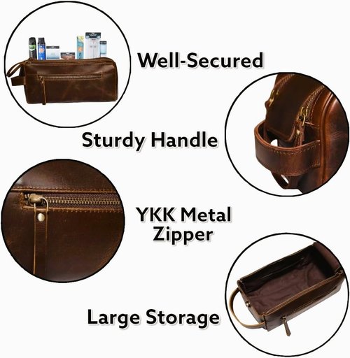 MILITARIA STUFFS Premium Leather Toiletry Bag Travel Kit Unisex,Travel Mens Toiletry Bag,Mens Leather Shaving Bag, Handcrafted Vintage Shaving - Kit (Combo of 4 Items)