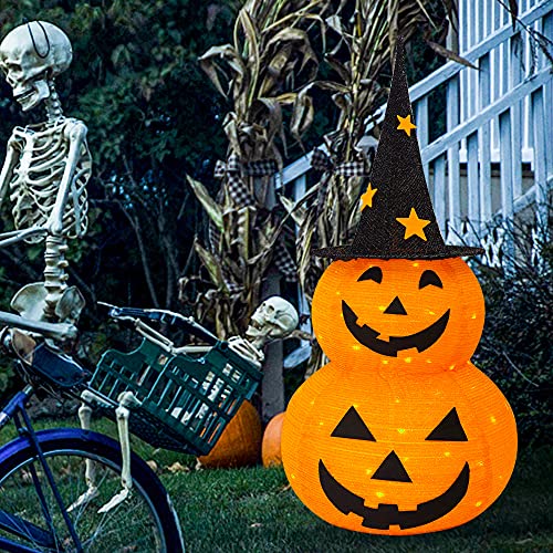 3 Ft Collapsible Pumpkin Man Halloween Decoration with LED Lights & Star Hat