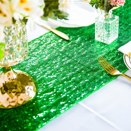 Green Sequin Table Runner 12x108 Inches Pack of 12 - Elegant Holiday & Party Decor