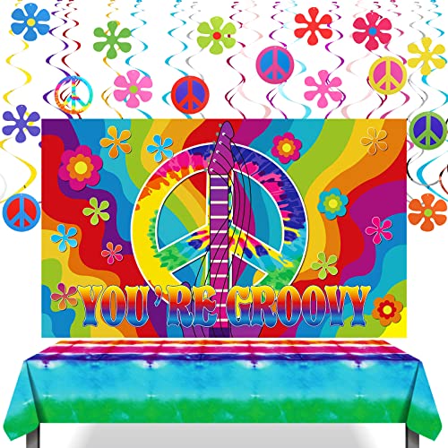 Halloween Tie Dye Hippie Party Decorations Set - Peace Sign & Festival Backdrop