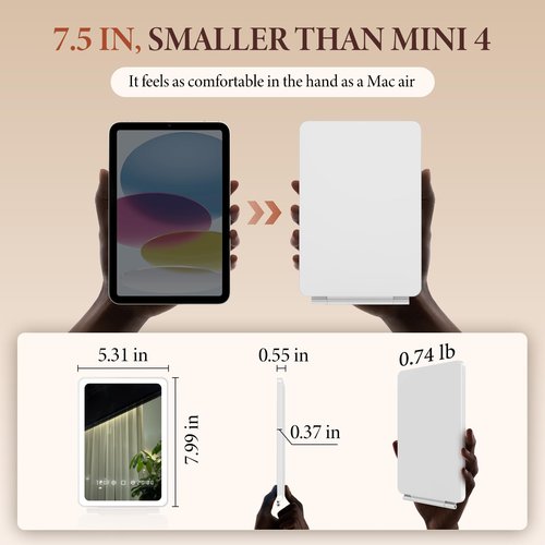 Travel Makeup Mirror with Time & Temperature Display, 2000mAh Rechargeable Battery, 7.5" Portable Foldable Lighted Mirror with 148 Led Lights, 3 Color Lighting Modes, Touch Dimming