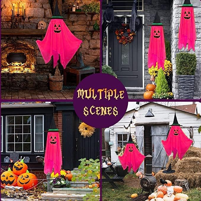 Pink Halloween Hanging Pumpkin Witch Hats 2-Pack Outdoor Decor