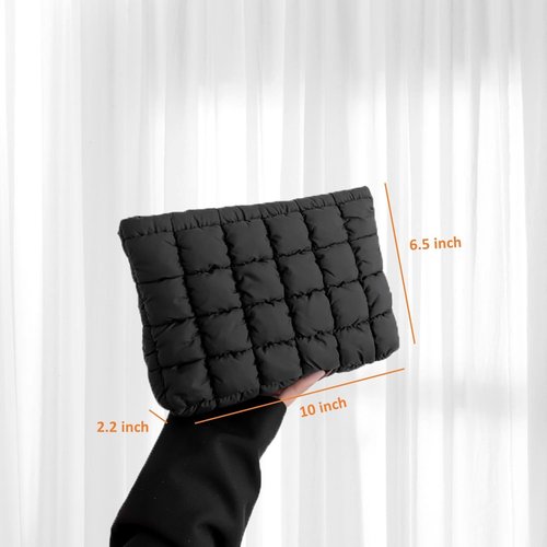 HFLZBRO Puffy Quilted Makeup Bag for Women, Cosmetic Bag, Travel Toiletry Organizer Pouch Clutch (black)