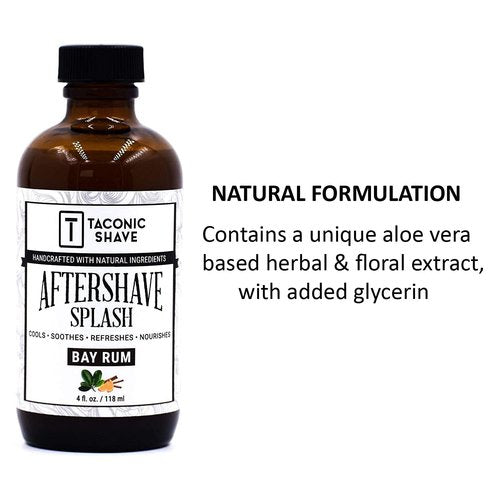 Taconic Shave Bay Rum Aftershave Splash - Alcohol-Free Men's Aftershave for Soothing & Hydrating - 4 oz Made in USA