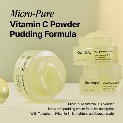 OOZNARY Vita 3 Pudding Cream with Vitamin C, Niacinamide, and Glutathione for Radiant Glow & Extra Hydration | Korean Moisturizer | 1.69 fl.oz 50ml