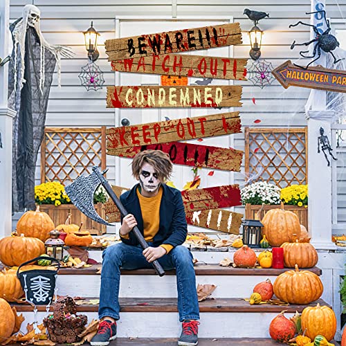 Halloween Haunted Window Boards 39x4.7 Inch Warning Signs - 10Pcs, Variation: 39In-10Pc