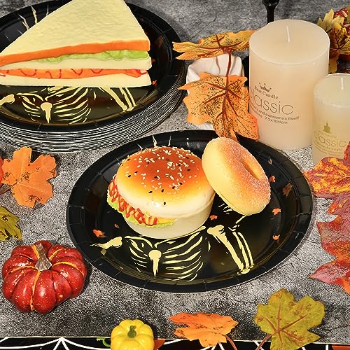 Halloween Paper Plates 30 Pack - Skeleton Design for Party Tableware
