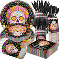 Dia De Los Muertos Party Plates and Napkins Set - 168pcs Celebration Decor