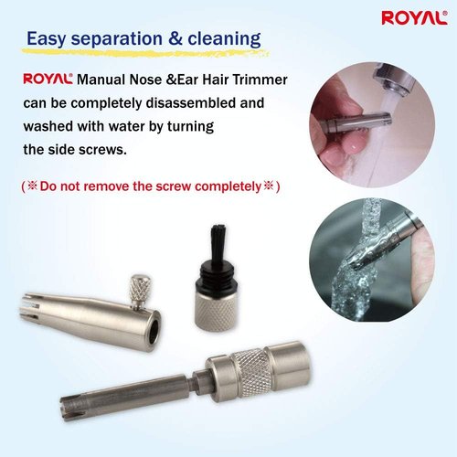 Royal Premium Manual Nose Hair Trimmer for Men - Battery-Free Stainless Steel Rotary Blade, Waterproof & Safe ET-3