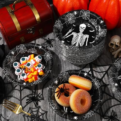 Halloween Paper Bowls 100-Pack - Spooky Skeleton Bat Web Snack Cups