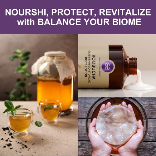 Kombucha Glass-Skin Moisturizing Body Lotion, Fermented soybeans, barley, pear juice, pomegranate,12 types of Vitamin. pH balance, K-Beauty,16.9 fl.oz.500ml,No Silicone.Mesh-like texture wraps skin.