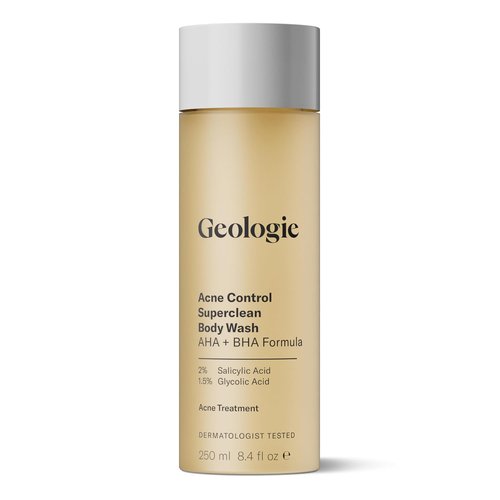 Geologie Acne Control Body Wash - Exfoliating AHA + BHA Cleanser for Men & Women | Reduces Bacne & Body Breakouts | 8.4 Fl Oz