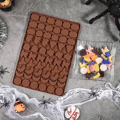 Halloween Gummy Candy Mold Set with 60 Cavities - Pumpkin, Ghost, Vampire, Cat, Bat, Moon Shapes