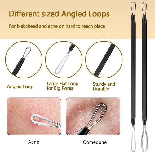 BXUYAOXMC 10Pcs Stainless Steel Pimple Popper Tool Kit, Blackhead Remover Tools Comedone Extractor Set, Acne Needle Tweezers for Facial Nose Care, with Metal Travel Case