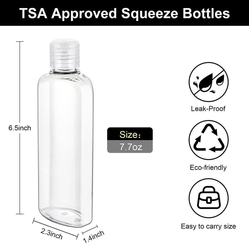 Wowang Travel Shampoo and Conditioner Bottles 7.7oz 5 Pack Leak Proof Plastic Squeeze Bottle with Flip Cap Refillable Containers Travel Bottles for Toiletries Lotion Shampoo Conditioner