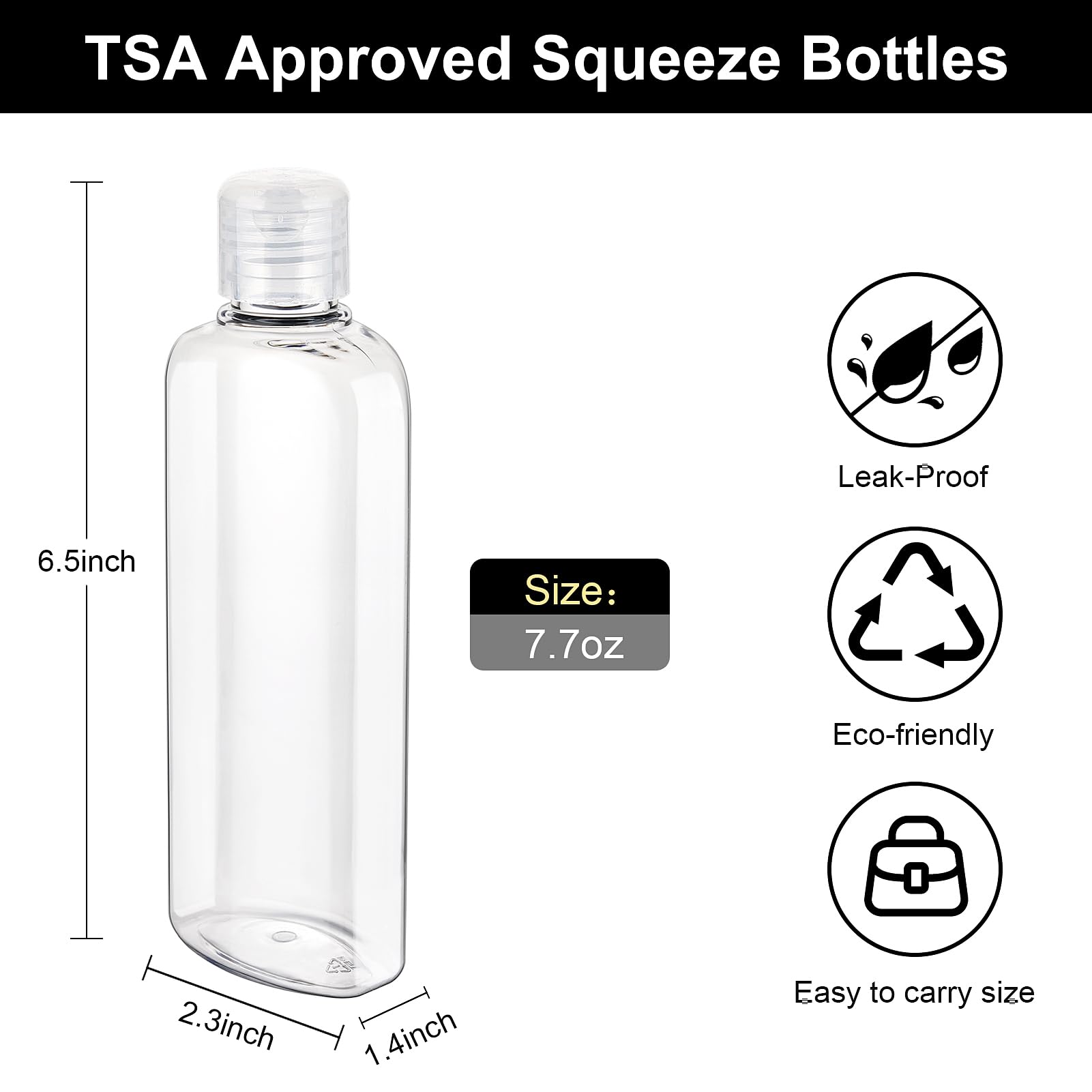 Wowang Travel Shampoo and Conditioner Bottles 7.7oz 5 Pack Leak Proof Plastic Squeeze Bottle with Flip Cap Refillable Containers Travel Bottles for Toiletries Lotion Shampoo Conditioner