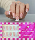 Anyos 16 Sizes French Tip Short Duck Press on Nails,Soft Gel Fake Nails Glossy 32pcs with Nail Glue (Classic French)