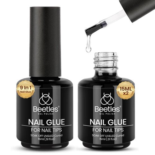 beetles Gel Polish 9 In 1 Gel Nail Glue for Clear Acrylic Nail Tips 2 Pcs 15ml Long Lasting Nail Gel Kit for False Nails Tips, Base Blooming Nail Gel, Spring Nail Art, U V Light Required