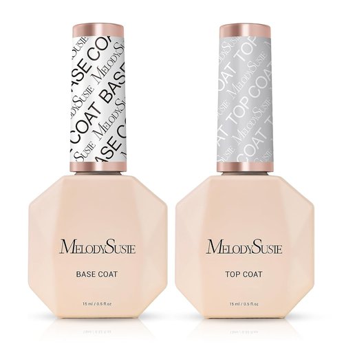 MelodySusie Top Coat & Base Coat Set - No Wipe Glossy Finish, Long Lasting Shine | 2 Pcs 15ml Clear Nail Polish