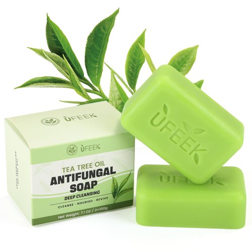 UFEEK Tea Tree Oil Antifungal Soap – Cleansing & Soothing Care for Face & Body, Relieve Itchy Skin, Suitable for Ringworm, Jock Itch & Athlete’s Foot, 7.1 oz