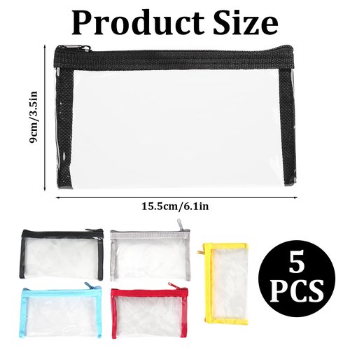 PKRFCJ 5 Pcs Small Clear Makeup Bag,Mini Clear Makeup Pouch Plastic Zipper For Purse Small Waterproof Pouch Storage For Cosmetics Jewelry And Essentials 5 Colors 6.3x3.5in