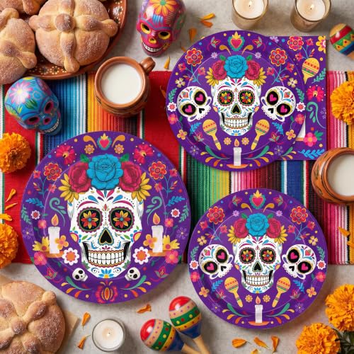 150Pcs Day of The Dead Party Plates and Napkins Set - Dia de Los Muertos Supplies