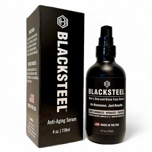 BLACKSTEEL Men's Anti-Aging Face Serum - Retinol & Hyaluronic Acid for Wrinkle Reduction | Fast-Absorbing, Non-Greasy | 4 oz
