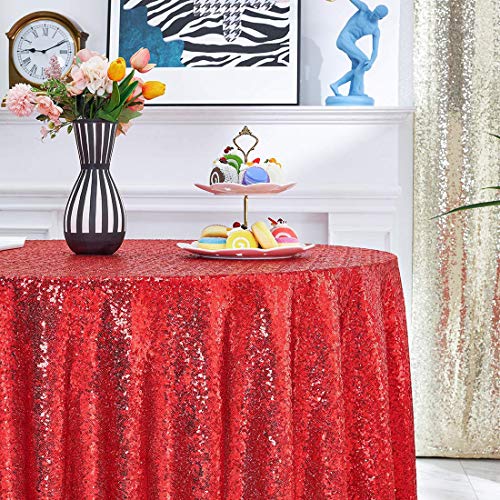 30 Inch Red Sequin Tablecloth - Glitter Round Wedding Party Decor