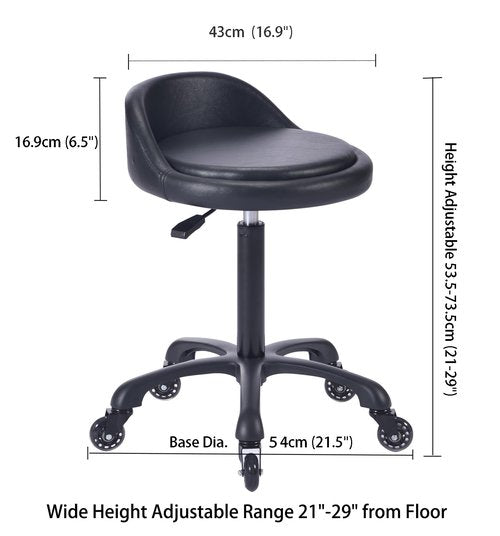 Rolling Salon Stool Chair with Back Support Hydaulic Height Adjustable on Swivel Wheels Heavy Duty for Hair Cutting Esthetician Tatto Beauty Spa Bar Lab Clinic Kitchen Office Home (Black)