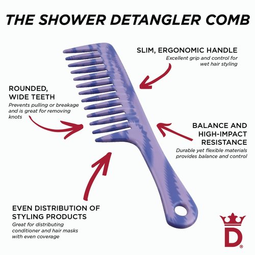 Denman Wide Tooth Comb - Damage-Free Detangling Brush for All Hair Types | Ideal for Curly Hair